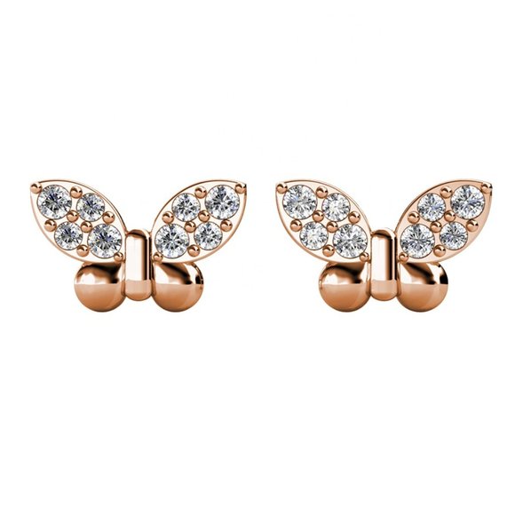 Lemonlimeblue Jewelry - Rose Gold Butterfly Stud Earrings Made With Swarovski Crystals Summer